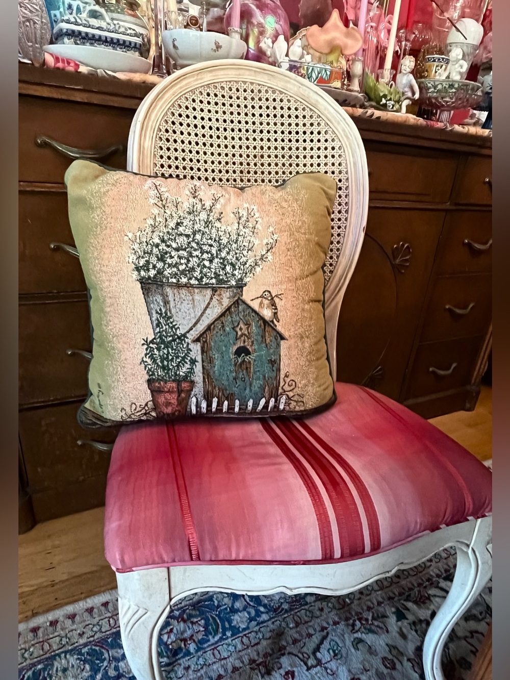 Vintage La France Home Tapestry Birdhouse Throw Pillow Country Cottage 16x16
